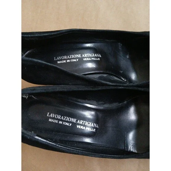 Lavorazione Artigiana Round Toe Heels Womens EU 38 US 7.5 Black Suede Preppy - Picture 4 of 9